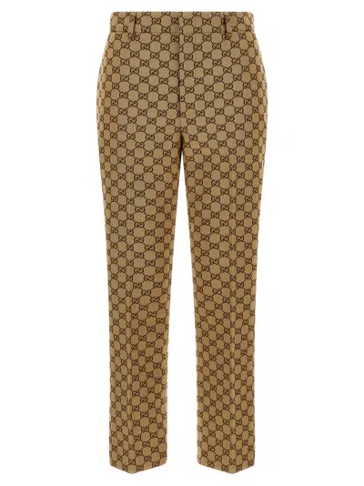 Gucci Gg Fabric Trousers Pants Beige In Brown