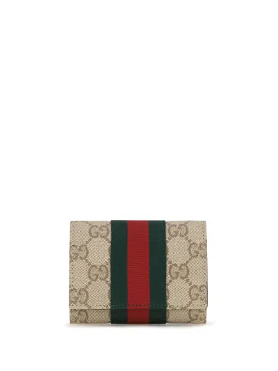 Gucci Gg Fabric Web Stripe Wallet In Brown
