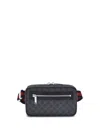 Gucci Men Black Gg Supreme Canvas Coated Finish Signature Web-stripe Waist Strap Detachable Adjustab In Black