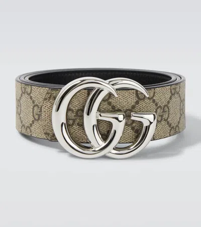 Gucci Gg Faux Leather Belt In Beige