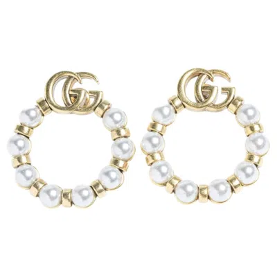 Pre-owned Gucci Gg Faux Pearl Hoop Earrings In Multi