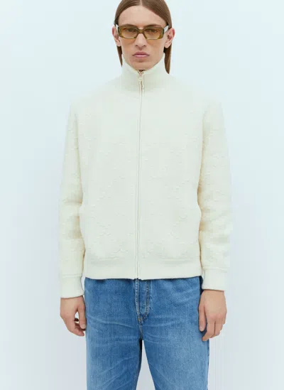 Gucci Gg Felted Wool Knit Jacket In White