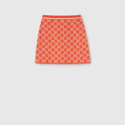 Gucci Gg Fine Cotton Jacquard Skirt In Orange