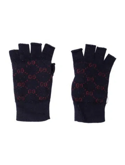 Pre-owned Gucci Gg Fingerless Gloves In Blue/red