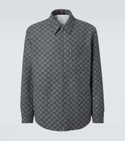 Gucci Gg Flannel Overshirt In Grey
