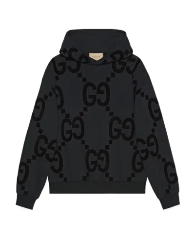 Gucci Gg Flocked Cotton Hoodie In Black