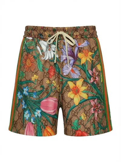 Gucci Gg Flora Print Shorts In Multi
