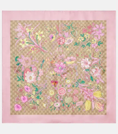 Gucci Gg Floral Silk Scarf In Multi