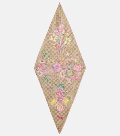 Gucci Gg Floral Silk Scarf In Multi