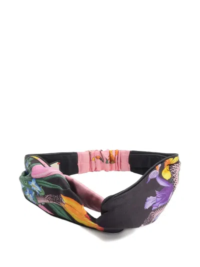 Pre-owned Gucci Gg Floral-print Headband In Black