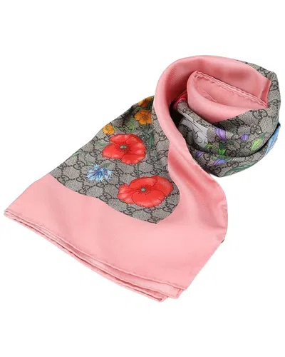 Pre-owned Gucci Gg Flower Print Silk Scarf (authentic Pre-loved)