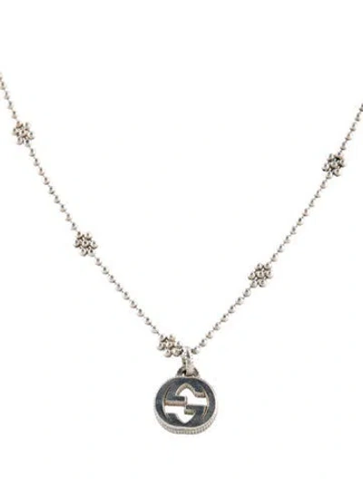 Pre-owned Gucci Gg Flower Station Necklace, 16" In Multi