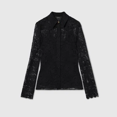 Gucci Gg Flower Stretch Lace Shirt In Black