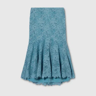 Gucci Gg Flower Stretch Lace Skirt In Blue