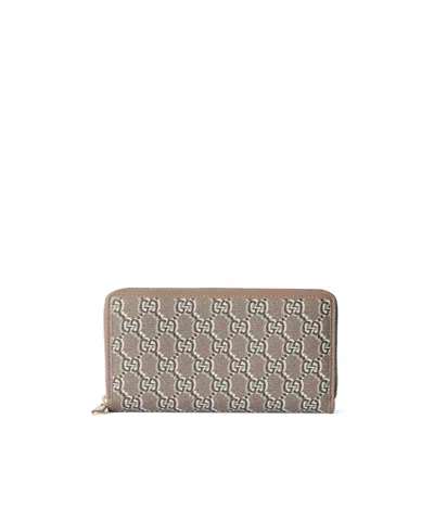 Gucci Gg Full Zipper Wallet In Grey/rock