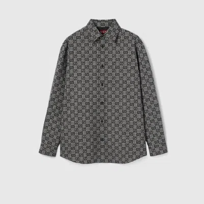 Gucci Gg Gingham Cotton Wool Jacquard Shirt In Gray