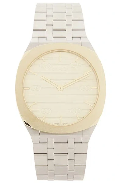 Gucci Gg Golden Brass Dial Watch In Stainless Steel