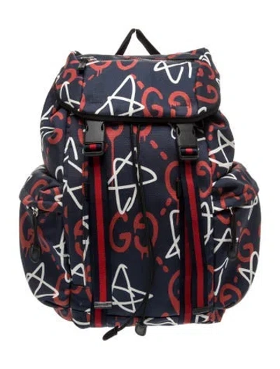 Pre-owned Gucci Gg Graffiti Backpack In Blue
