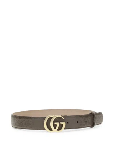 Gucci Gg Grained Leather Belt In Brown