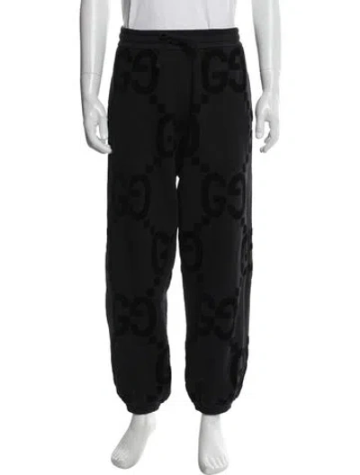Pre-owned Gucci Gg Graphic Print Lounge Bottoms In Black