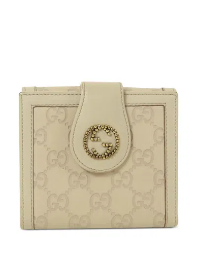 Pre-owned Gucci Gg Ssima Leather Wallet In Neutral