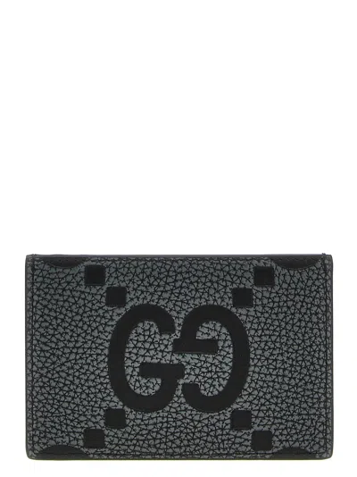 Gucci Gg Hammered Leather Card Case In Black