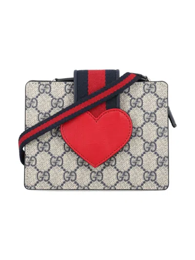Gucci Kids' Gg Heart Shoulder Bag In Neutrals