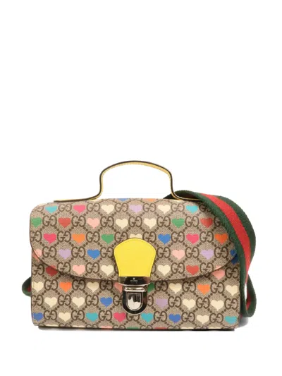 Pre-owned Gucci Gg Heart-print Shoulder Bag In Neutral