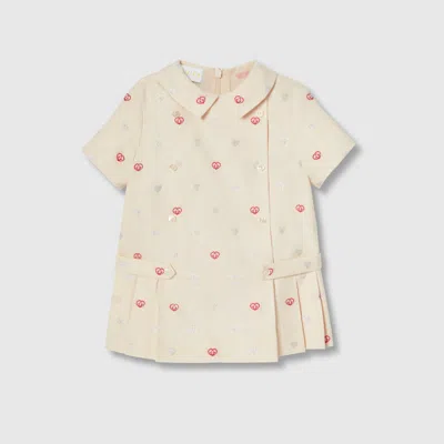 Gucci Babies' Gg Hearts Lamé Jacquard Dress In Pink