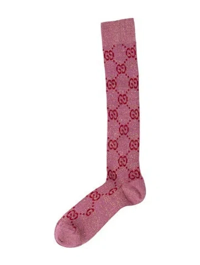 Pre-owned Gucci Gg High Sock In Pink/red
