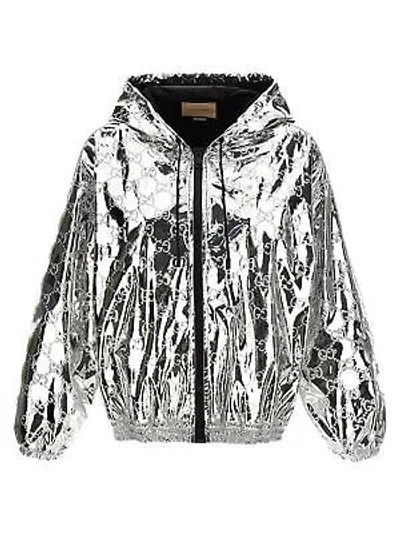 Pre-owned Gucci 'gg' Hooded Jacket In Silver
