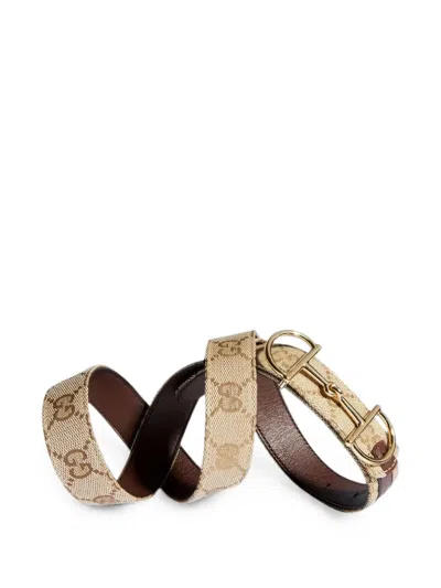 Gucci Gg Marmont Reversible Thin Belt In Beige