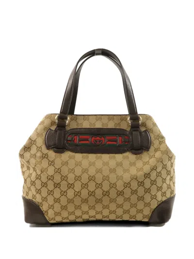 Pre-owned Gucci Gg Horsebit Handbag In Neutral