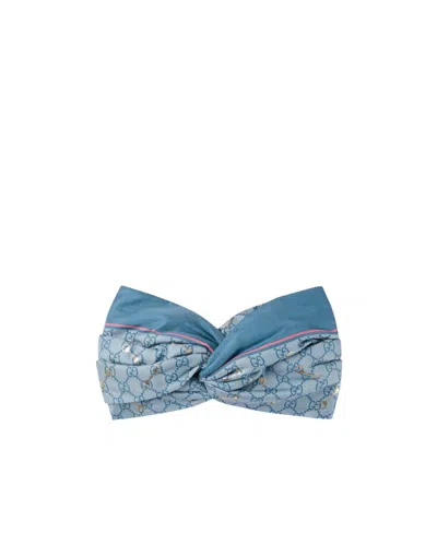 Gucci Gg Horsebit Silk Headband In Blue