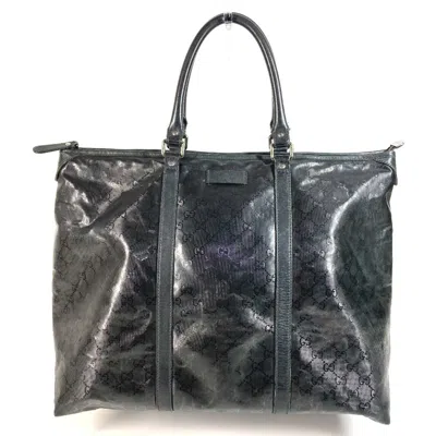 Pre-owned Gucci Gg Imprimé Black Leather Gg Imprimé Boston Bag Shoulder Bag Tote Bag ()