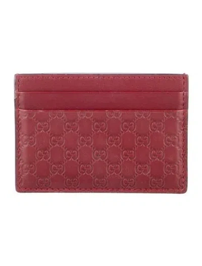 Pre-owned Gucci Gg Imprimé Leather Card Holder In Red