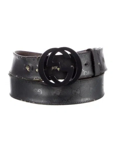 Pre-owned Gucci Gg Imprimé Leather Waist Belt In Gray