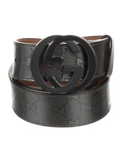 Pre-owned Gucci Gg Imprimé Leather Waist Belt In Gray