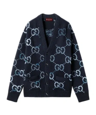 GUCCI GUCCI LOGO INTARSIA BUTTON-UP CARDIGAN