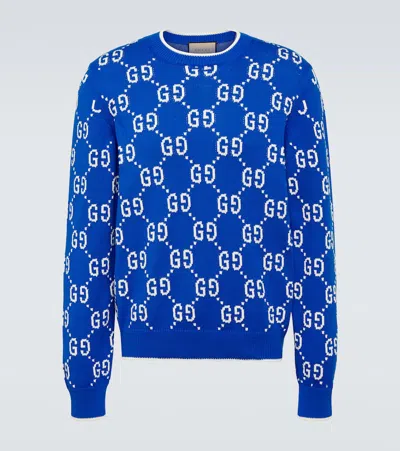 Gucci Gg-intarsia Cotton Jumper In Blue