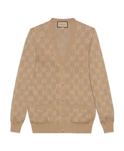 Gucci Gg Intarsia-knit Cardigan In Nude