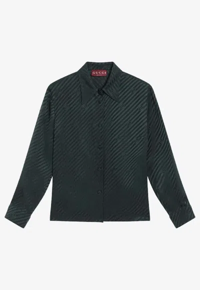 Gucci Gg Interlock Jacquard Silk Shirt In Black