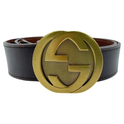 Pre-owned Gucci Gg Interlocking Buckle Leather Brown Belt