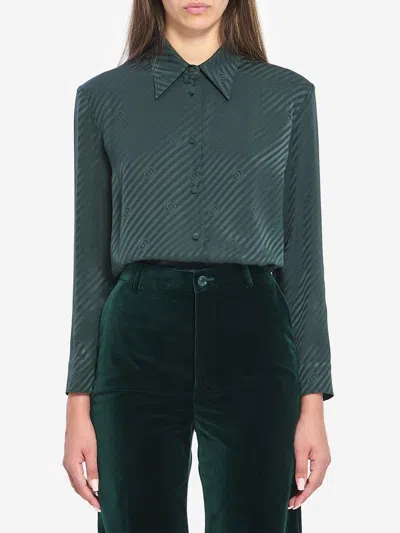 Gucci Camicia In Seta Jacquard Con Incrocio Gg In Green