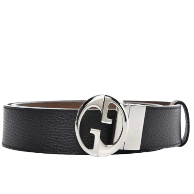 Pre-owned Gucci Gg Interlocking Reversible Belt Black/brown Belt With Silver-tone Buckle
