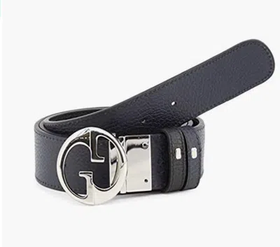 Pre-owned Gucci Gg Interlocking Reversible Belt Black/navy Belt With Silver-tone Buckle In Blue
