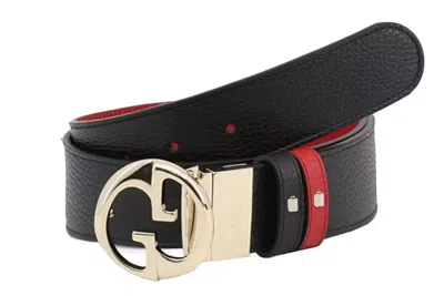 Pre-owned Gucci Gg Interlocking Reversible Belt Black/red Belt With Gold-tone Buckle