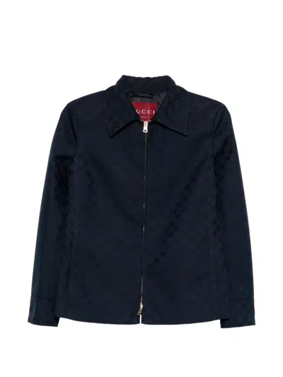 Gucci Logo-pattern Zip-fastening Jacket In Blue