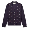 Gucci Gg Jacquard And Bee Cardigan Navy In Purple