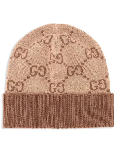 Gucci Gg-jacquard Beanie In Brown